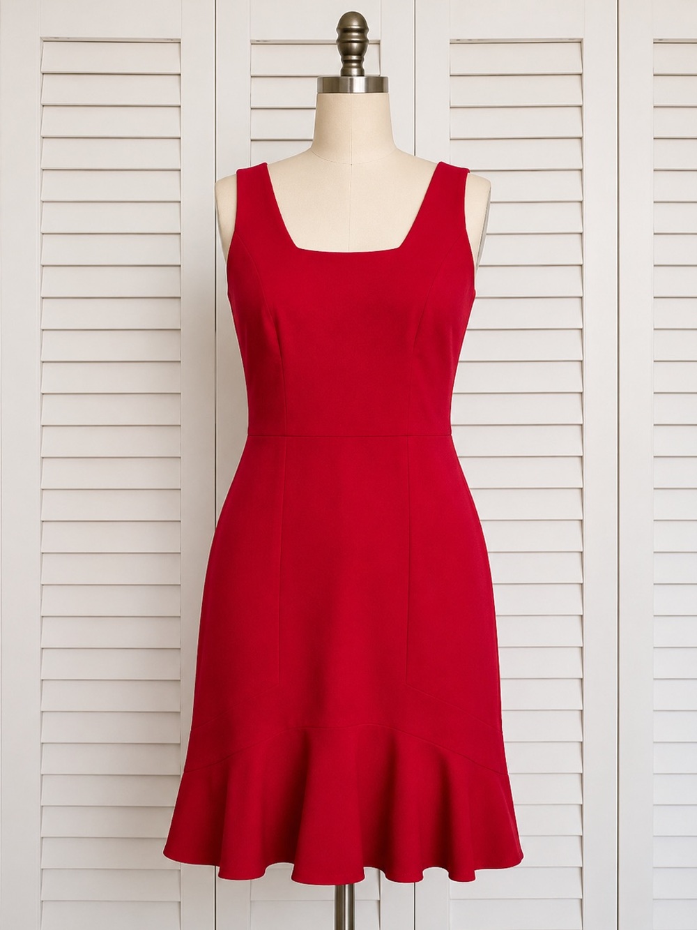 Ann Taylor Red Ruffled Sheath Midi Dress
